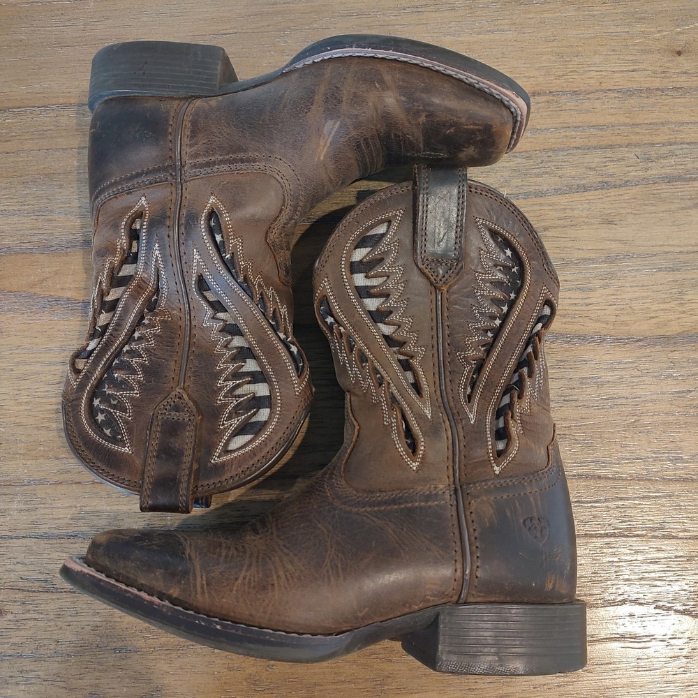 Ariat Youth QuickDraw Ventek Western Boots Size 12.5 Patriotic Mesh Wiggle Room